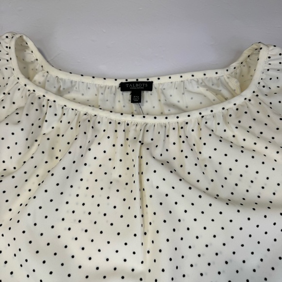 Talbots Blouse Women's Size 3 XP Cream Polyester Polka Dot Top Relax Fit Casual - Picture 5 of 13